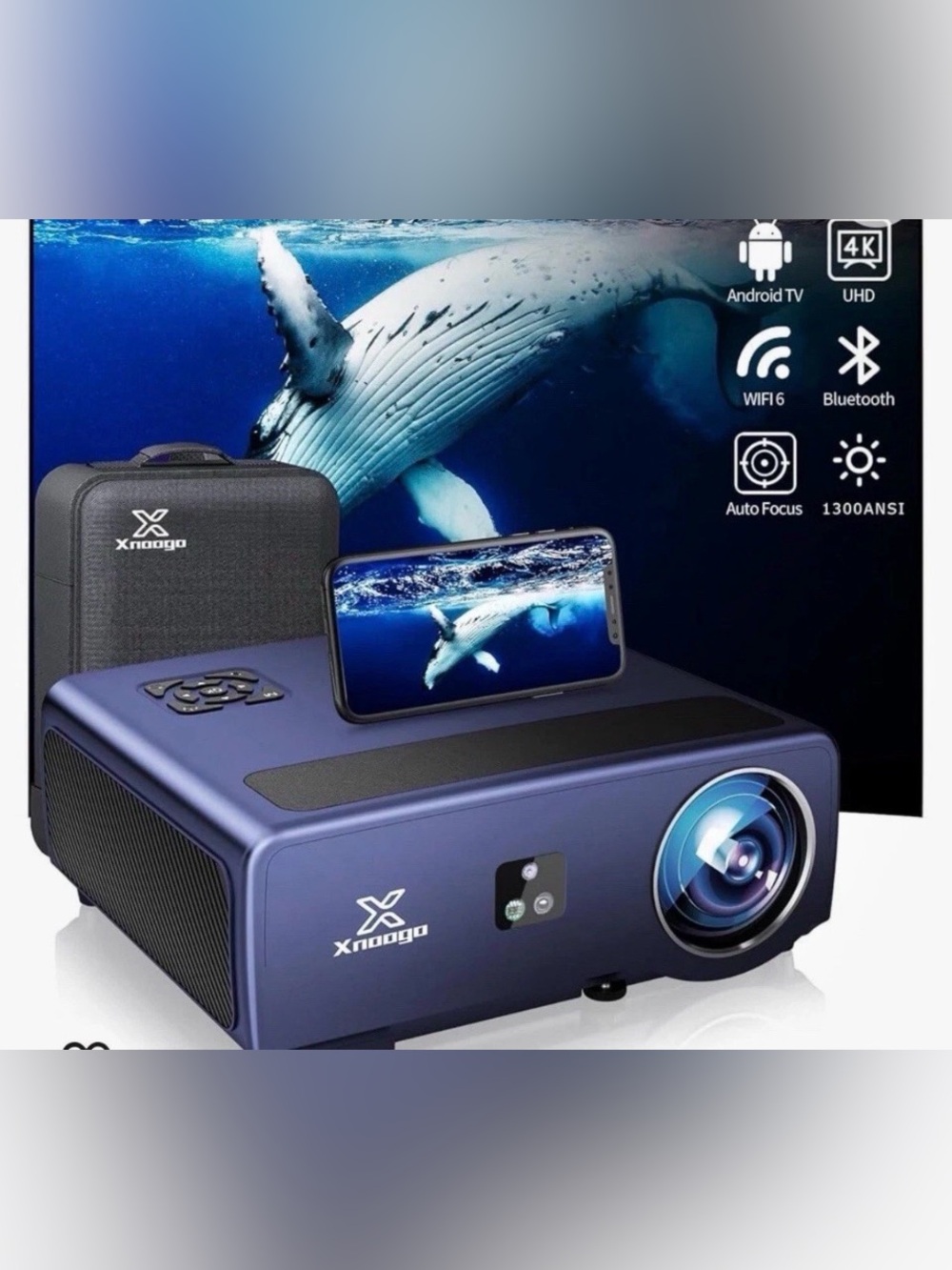 Blue Portable Projector with WiFi & Auto Focus 4k Support Bluetooth 5.2 1300ANSI